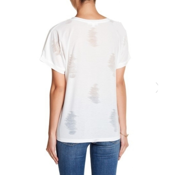 Socialite Shredded Distressed Short Sleeve White T-Shirt Size Small - Picture 3 of 9
